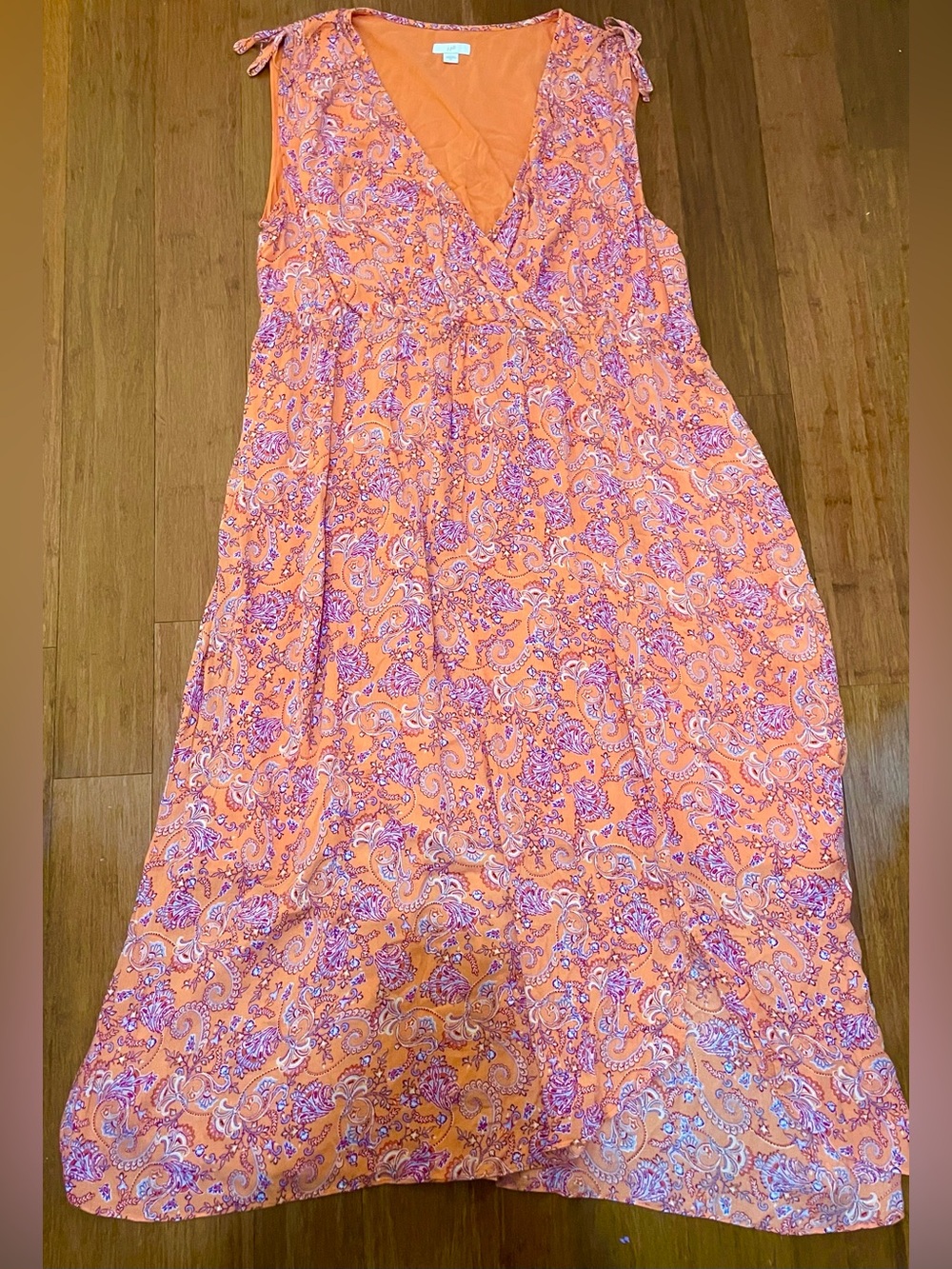 J Jill Dress XL Floral Paisley Midi Orange Purple Boho cottage